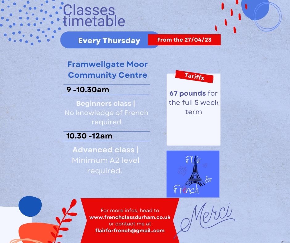 French classes Durham timetables Flair for French